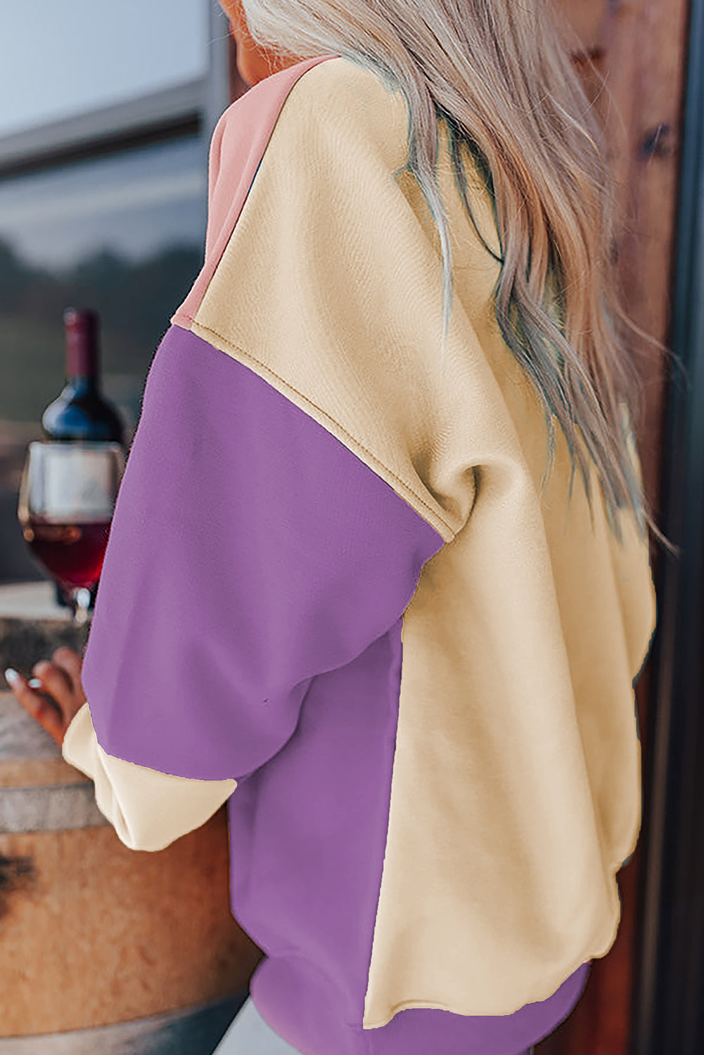 Bright Pink Colorblock Drop Shoulder Sweatshirt