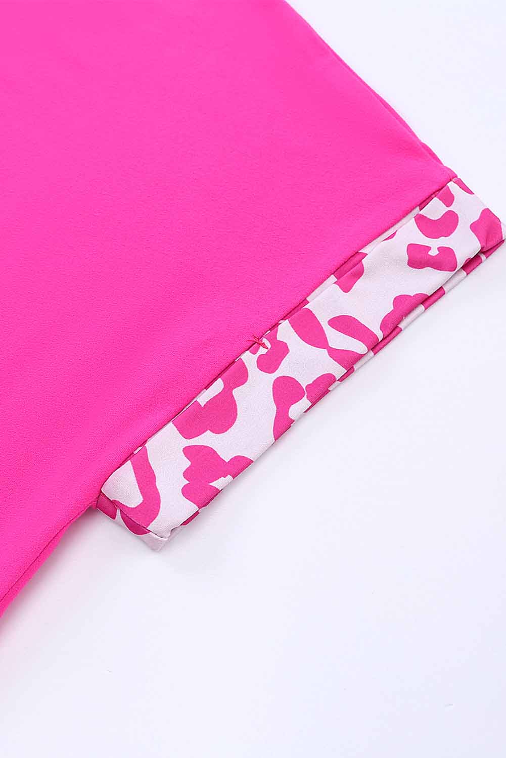 Leopard Color Block Casual Tee with Rolled Sleeves
