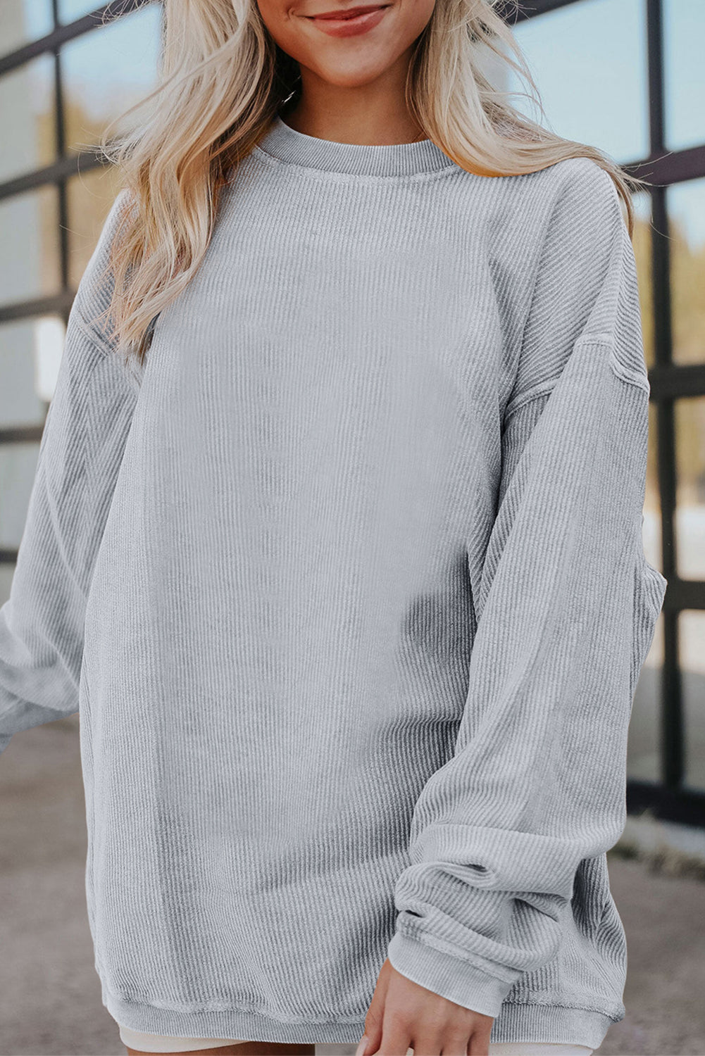 Strawberry Pink Drop Sleeve Ribbed Oversized Sweatshirt