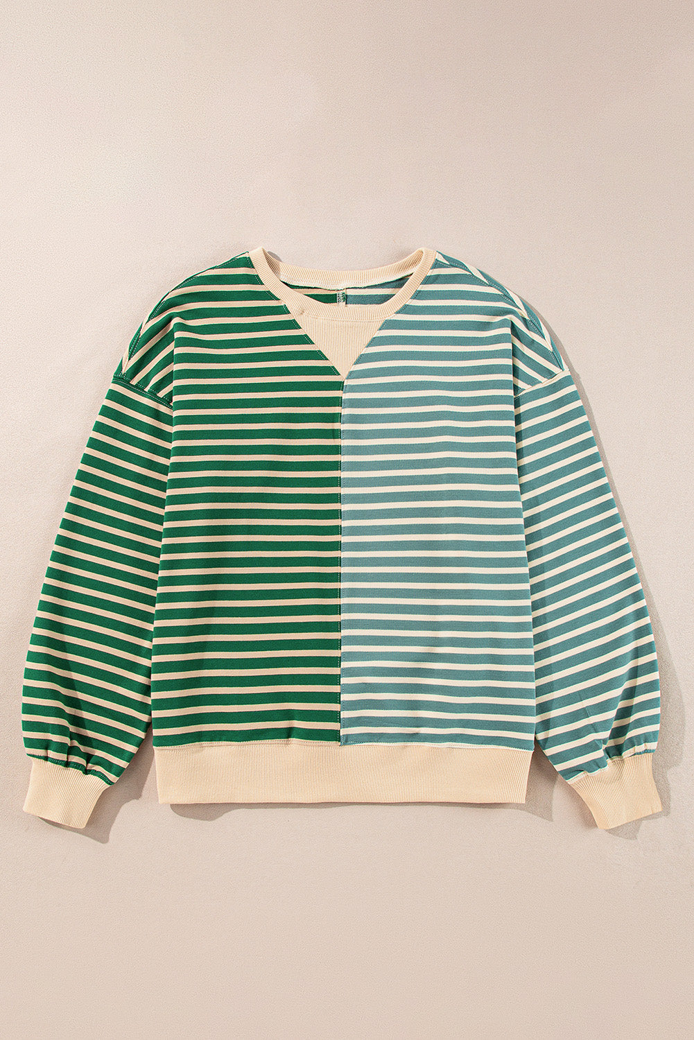 Brown Stripe Colorblock Drop Shoulder Oversize Sweatshirt