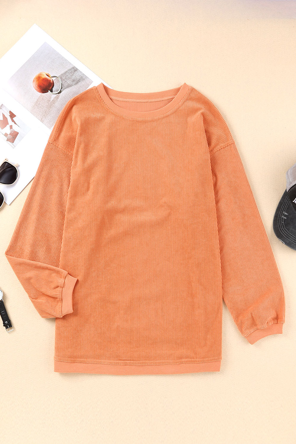 Strawberry Pink Drop Sleeve Ribbed Oversized Sweatshirt