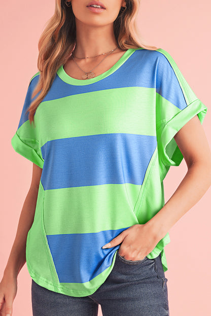 Blue Color Block Exposed Seam Tee