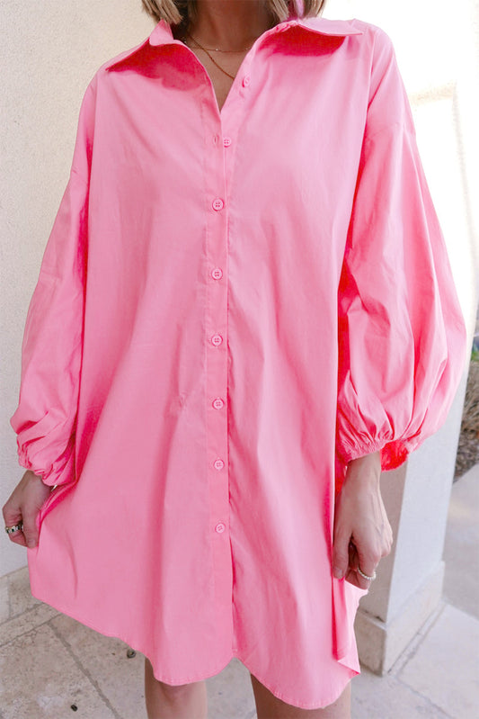 Bright Pink Plain Bishop Sleeve Button Up Shirt Dress
Success
