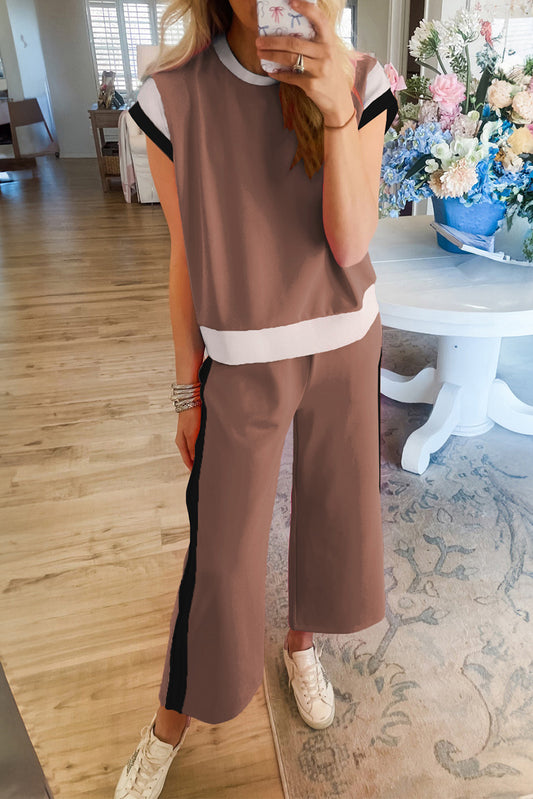 Chestnut Colorblock Tee and Wide Leg Pants Set