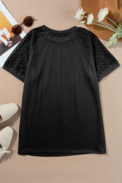 Pale Khaki Lace Raglan Sleeve Tee