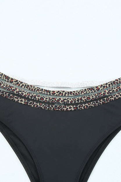 Black Leopard Print Wireless Swimsuit Set