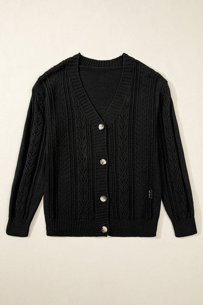 Green Hollow Knit Drop Shoulder Cardigan