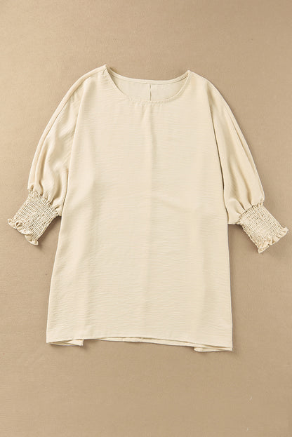 Pink Casual Shirred Cuffs Half Sleeve Top