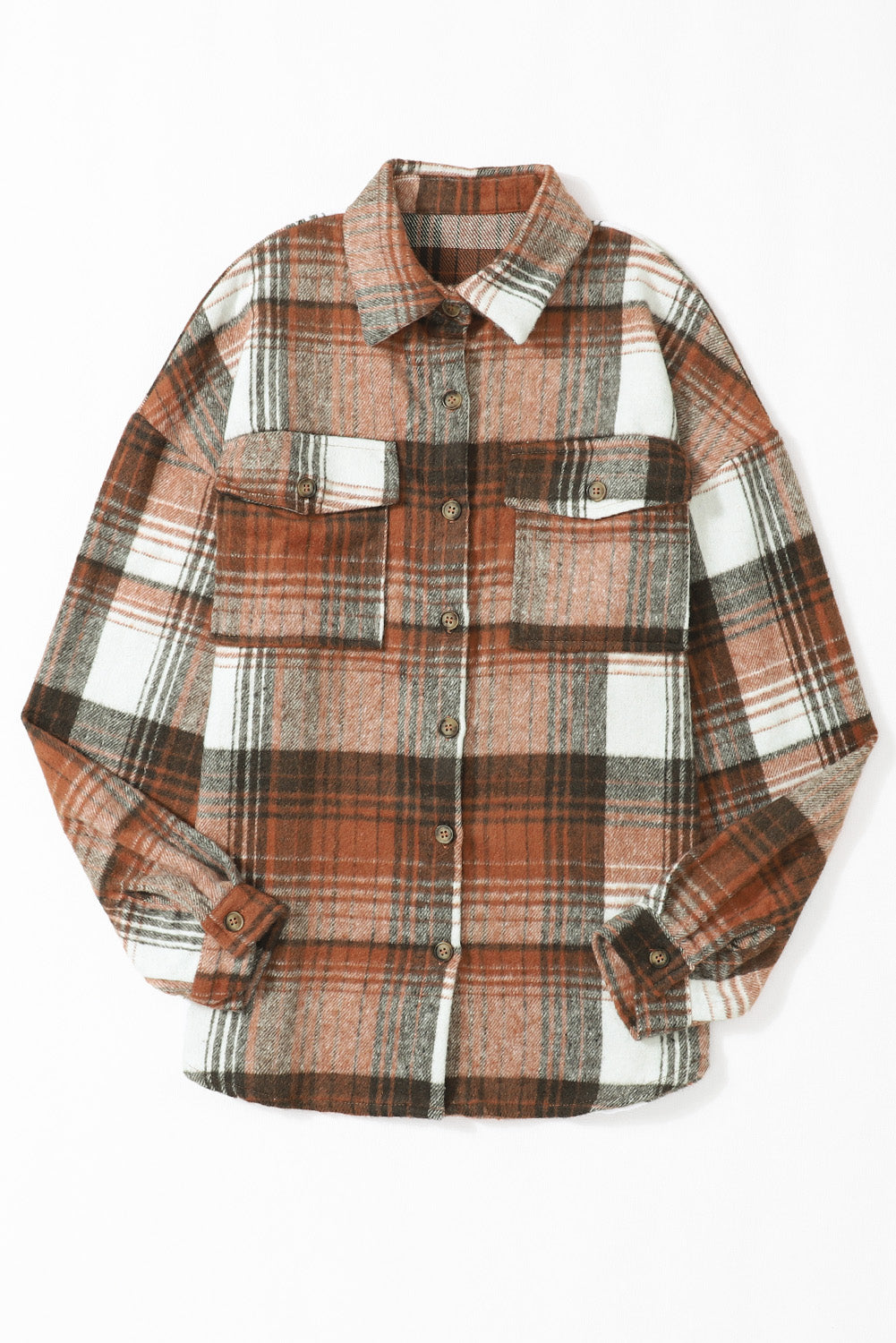 Pink and Grey Plaid Button Up Collar Flannel Shacket