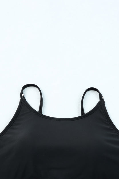 Black Leopard Print Wireless Swimsuit Set