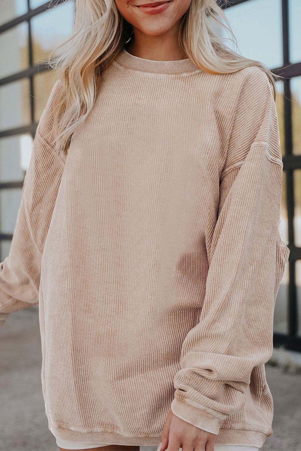 Strawberry Pink Drop Sleeve Ribbed Oversized Sweatshirt