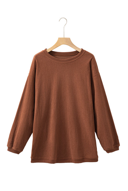 Strawberry Pink Drop Sleeve Ribbed Oversized Sweatshirt