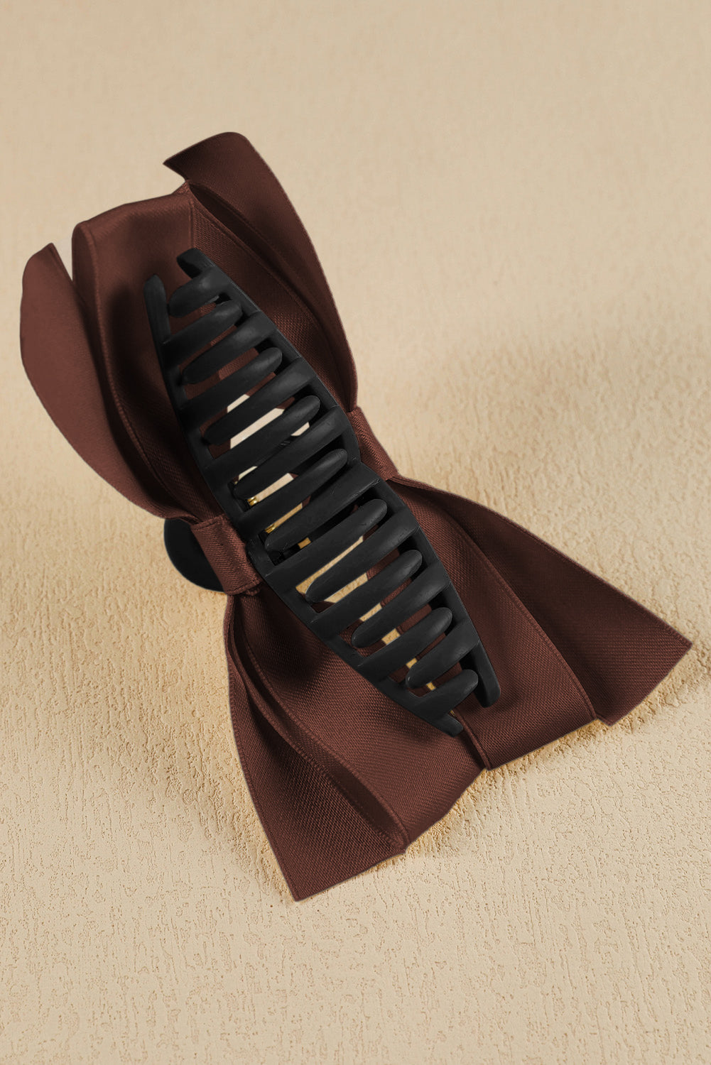 Light French Beige Solid Color Ribbon Bow Decor Hair Clip