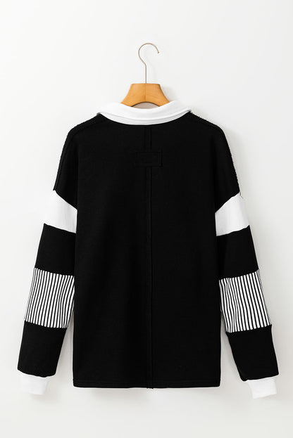 Black Striped Patchwork Collar Sweatshirt
