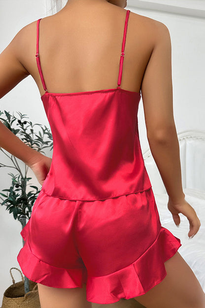 Light Pink  Three-piece Suspender Shorts And Nightgown Set
