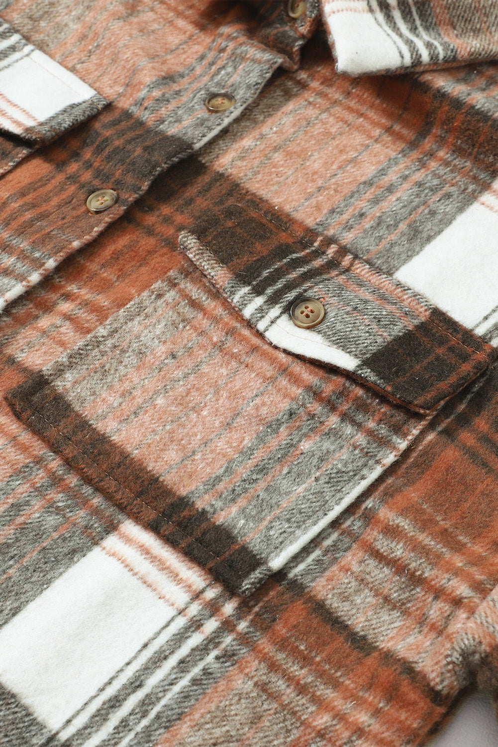 Pink and Grey Plaid Button Up Collar Flannel Shacket