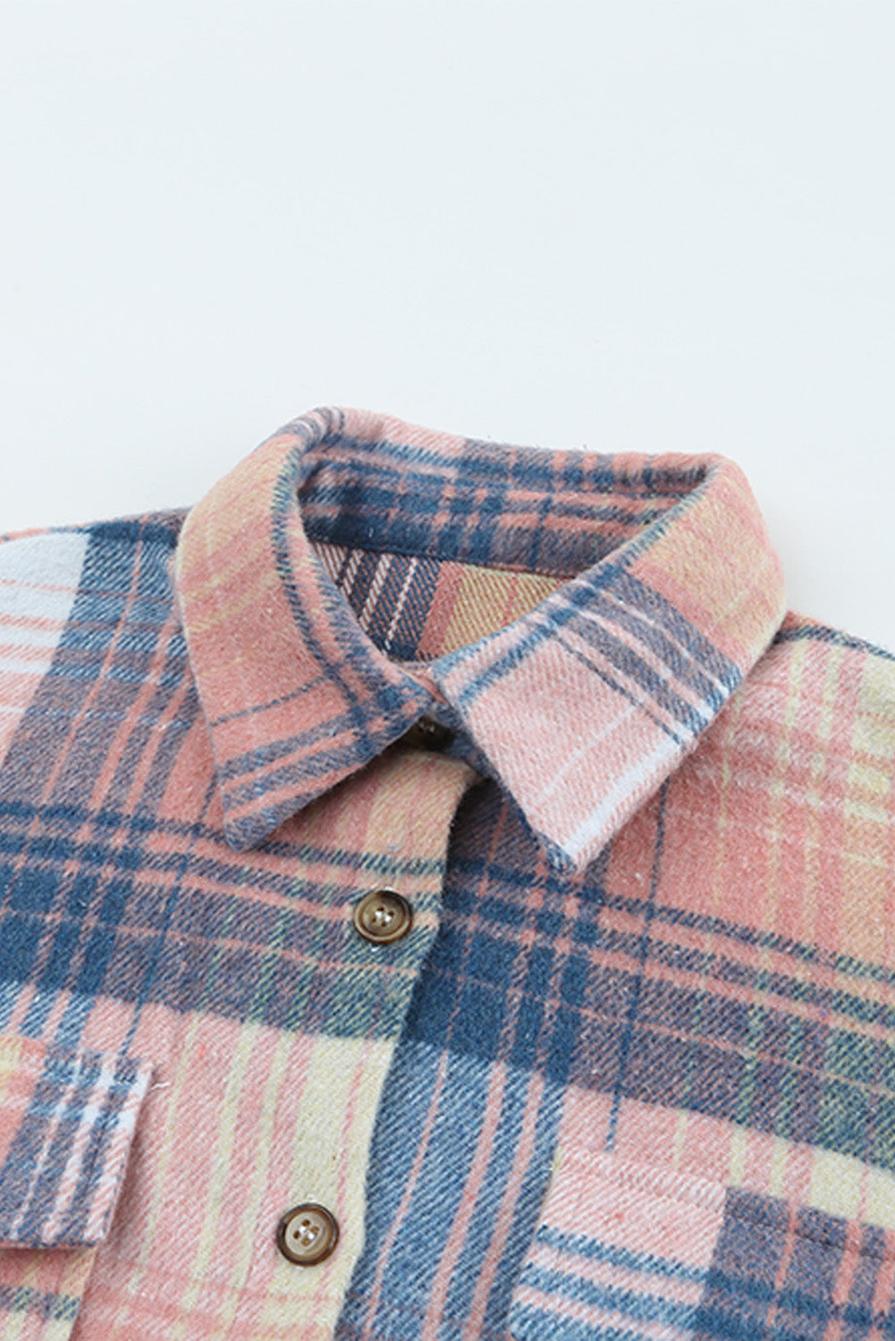 Pink and Grey Plaid Button Up Collar Flannel Shacket