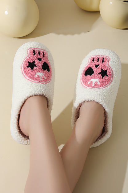 Black Halloween Skull Printed Plush Winter Home Slippers