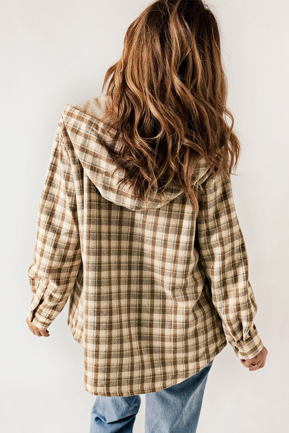 Blue Snap Button Sherpa Lined Hooded Flannel Jacket