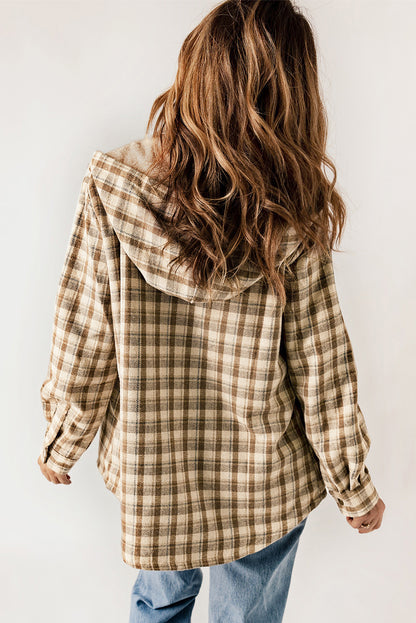 Blue Snap Button Sherpa Lined Hooded Flannel Jacket