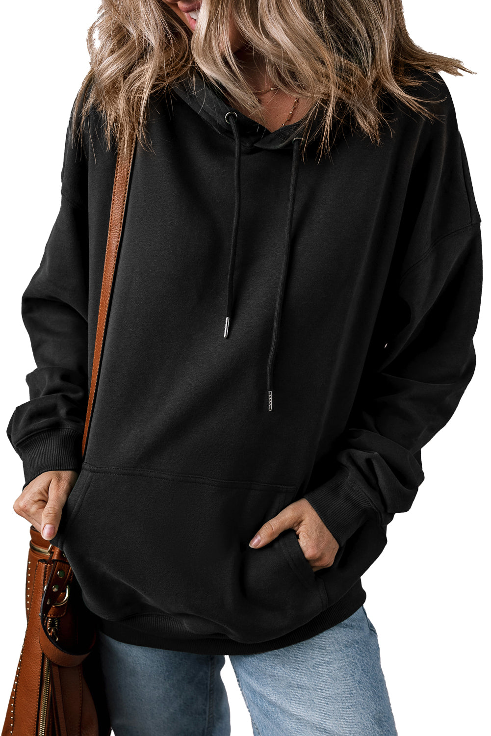 Black Kangaroo Pocket Drawstring Chunky Hoodie
