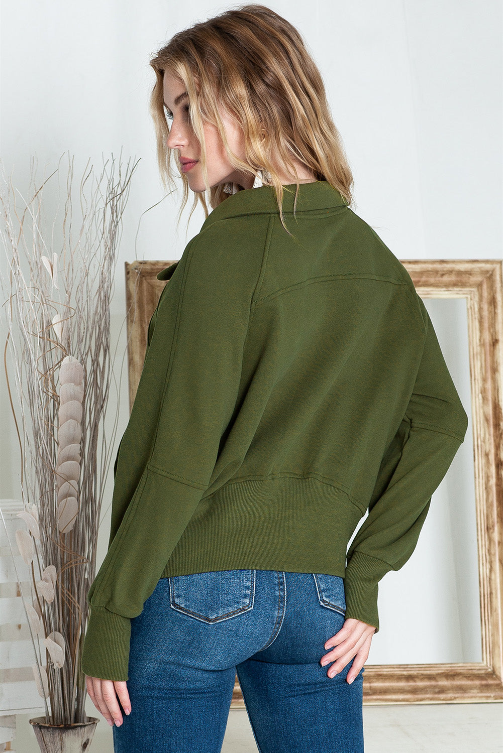 Brown Stand Collar Thumbhole Sleeve Sweatshirt