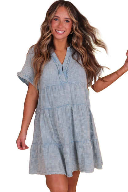 Beau Blue Mineral Wash Tiered Dress