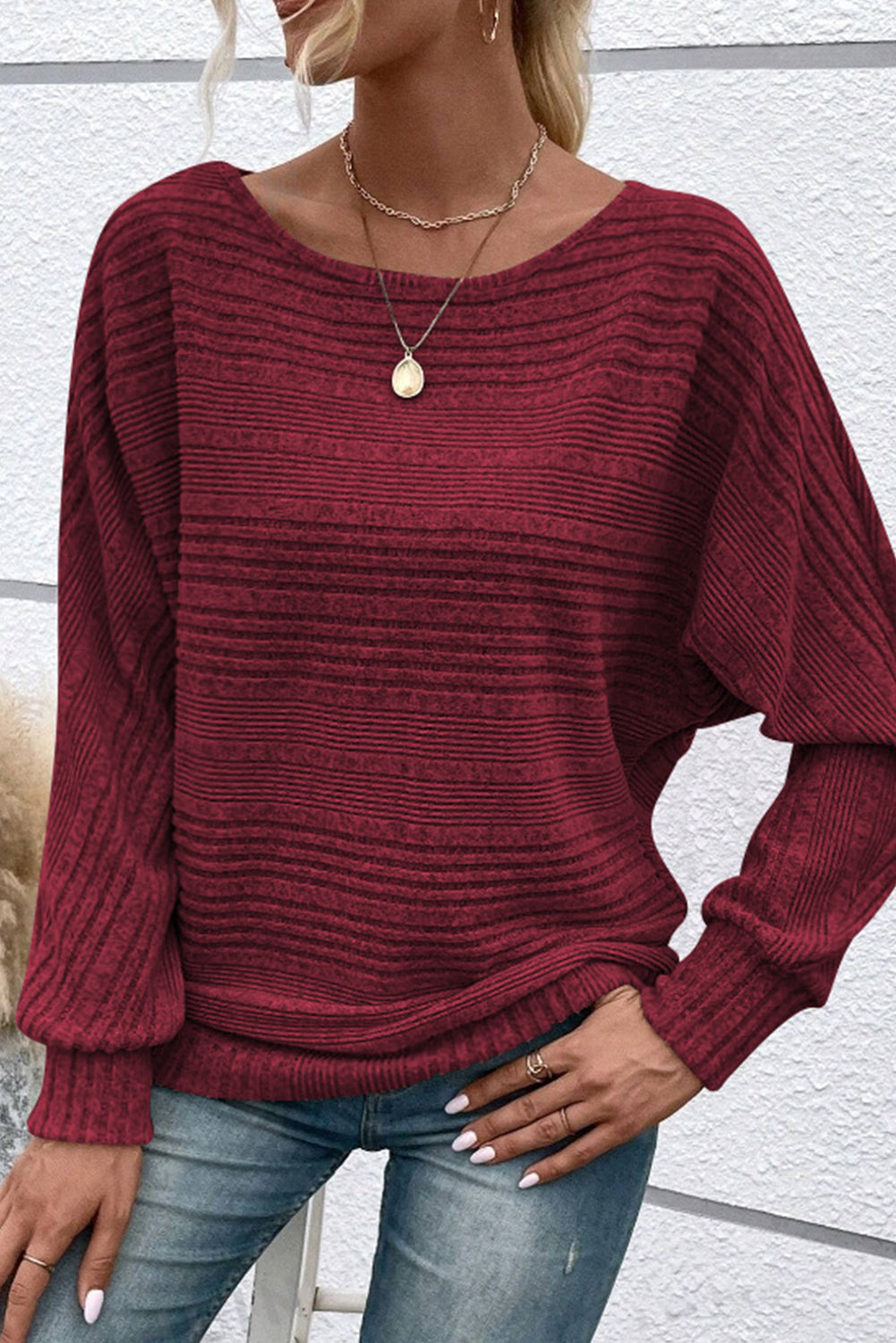 Simply Taupe Pit Stripe Batwing Sleeve Top