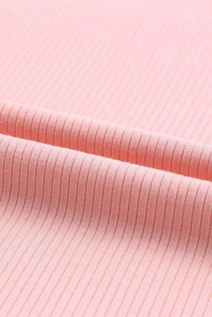 Pink Casual Dotty Layered Ruffle Ribbed Knit Top
