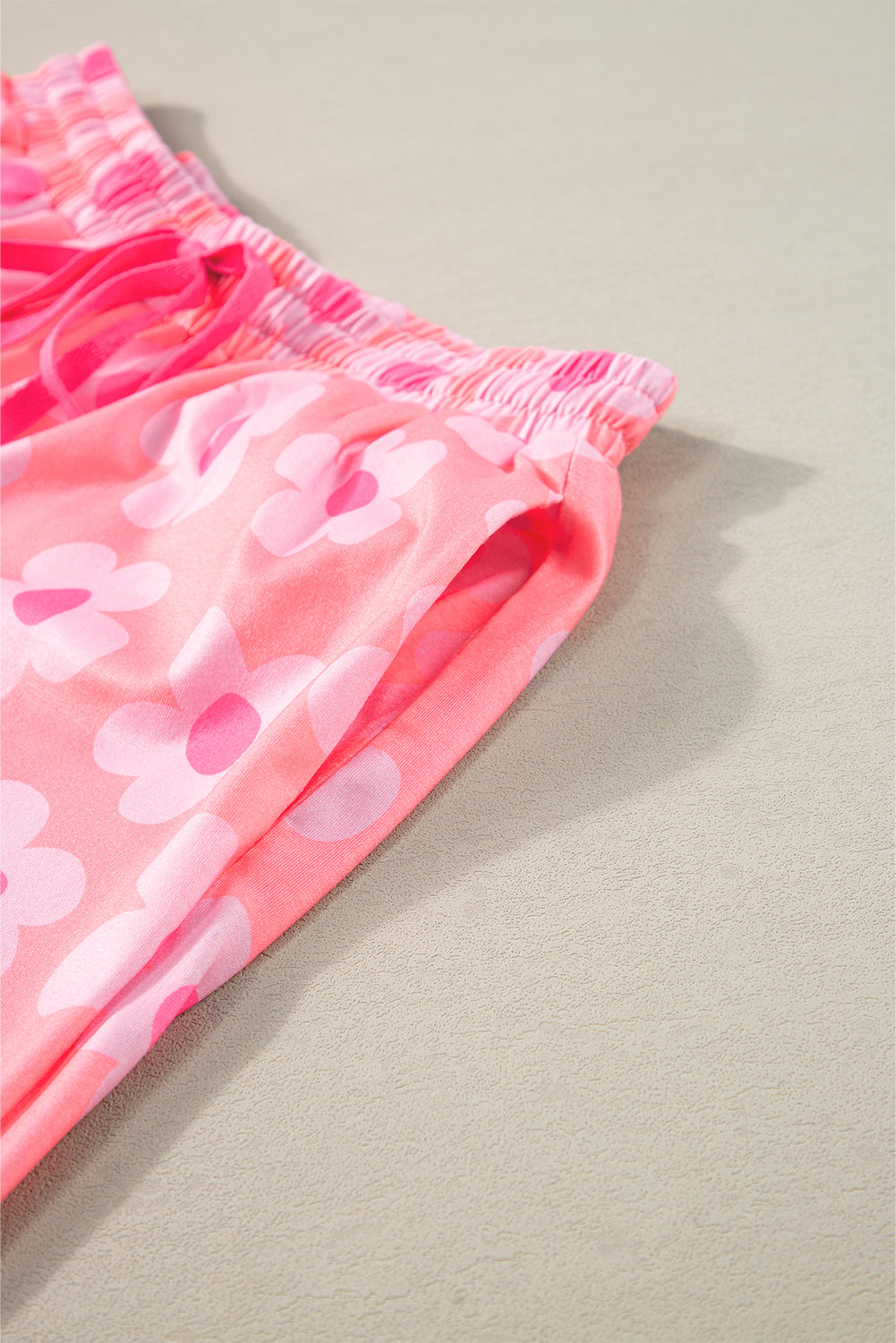 Orange Flower Print Buttoned Shirt and Drawstring Waist Pajama Set