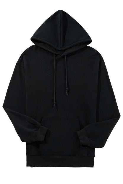 Black Kangaroo Pocket Drawstring Chunky Hoodie