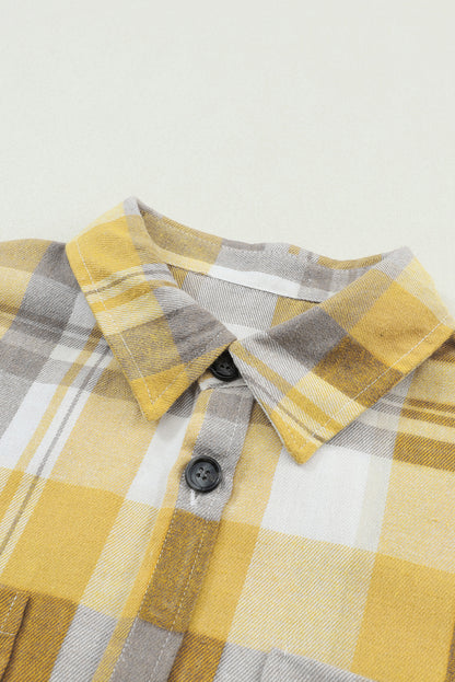 Pink Long Sleeve Collar Button Up Flannel Shacket