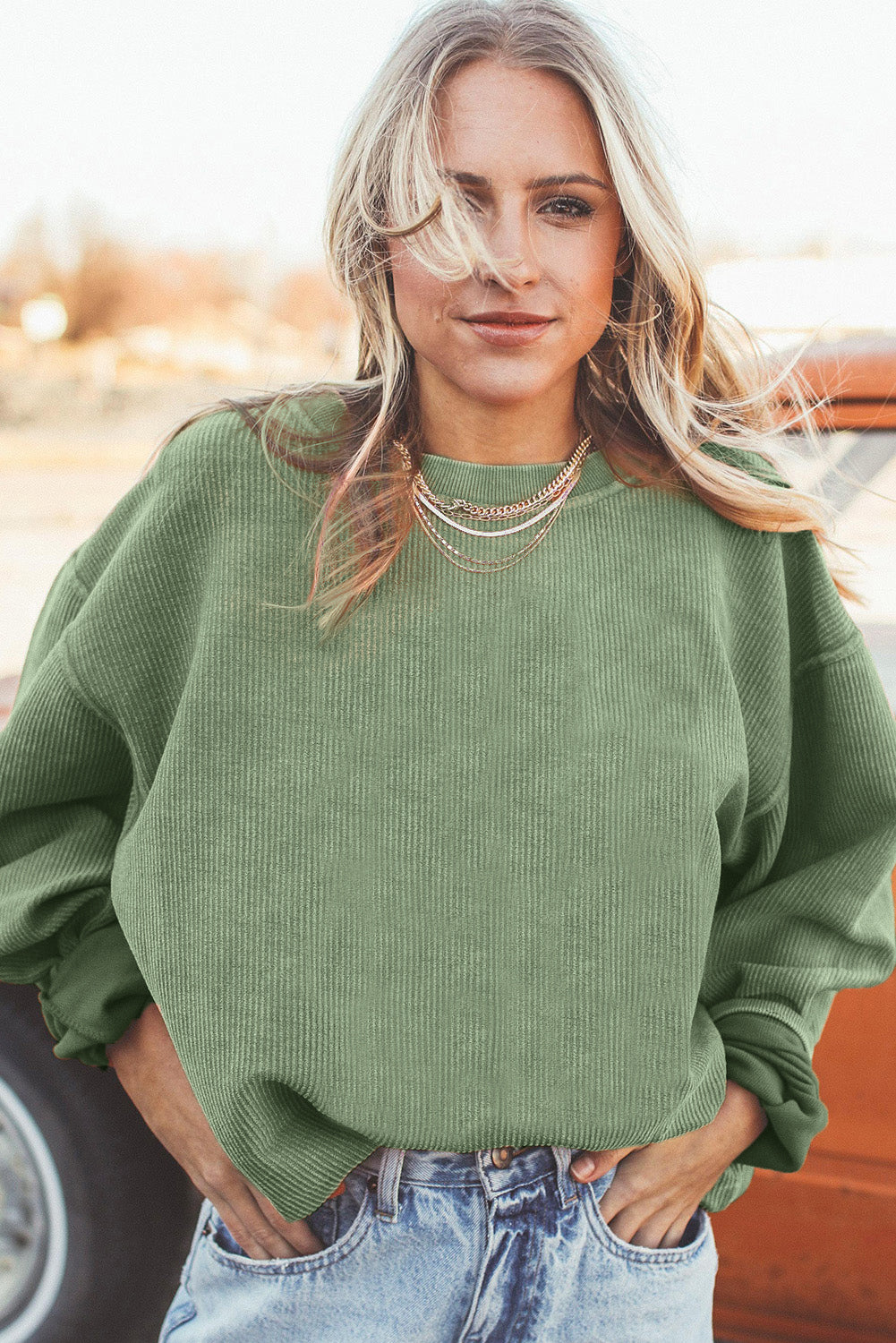 Strawberry Pink Drop Sleeve Ribbed Oversized Sweatshirt