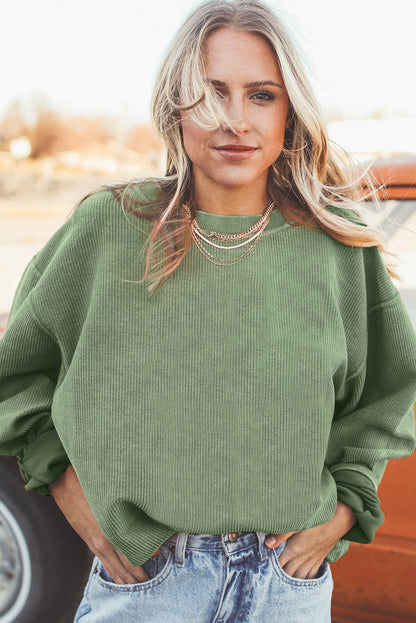 Strawberry Pink Drop Sleeve Ribbed Oversized Sweatshirt