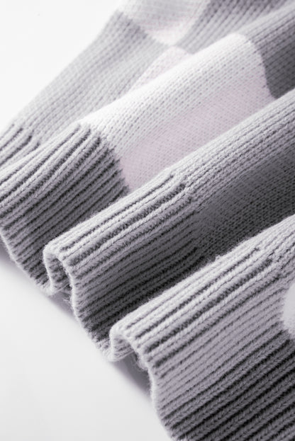 Pink Checked Bishop Sleeve Pullover Sweater