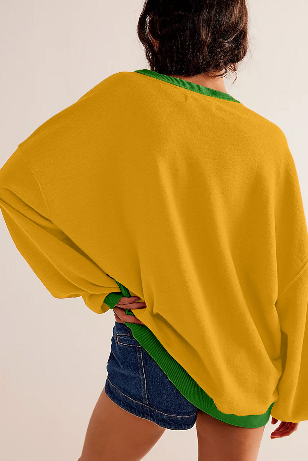 Red Clay Color Block Drop Shoulder Crewneck Oversized Sweatshirt