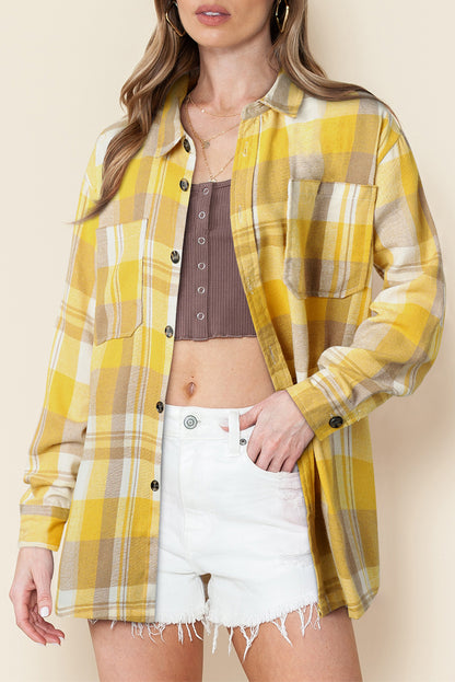Pink Long Sleeve Collar Button Up Flannel Shacket