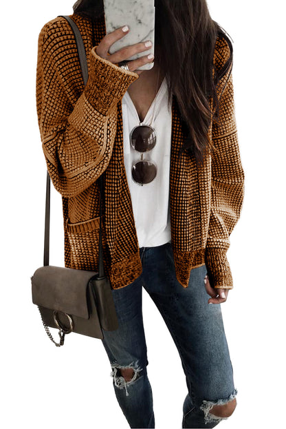 Apricot Chunky Waffle Knit Oversized Collar Cardigan