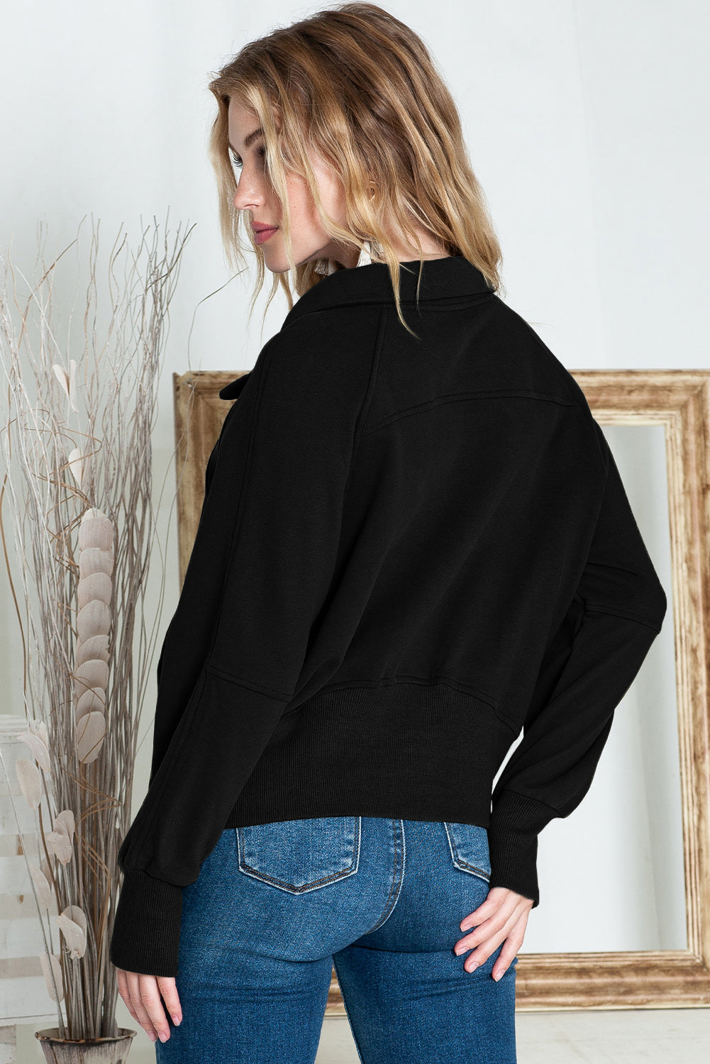 Brown Stand Collar Thumbhole Sleeve Sweatshirt