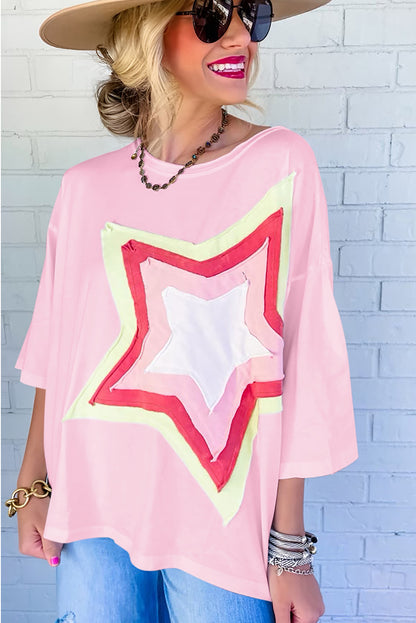 Light Pink Star Patch Colorblock Tee