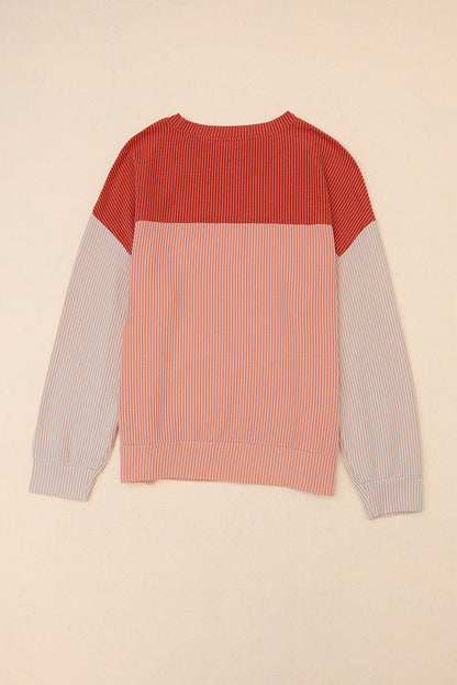 Black Color Block Corduroy Long Sleeve Top