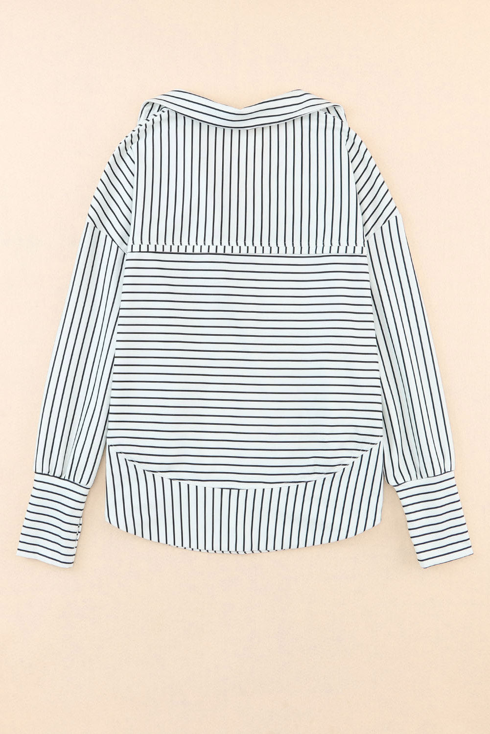 White and Black Striped Grommet Collared Thumbhole Long Sleeve Top