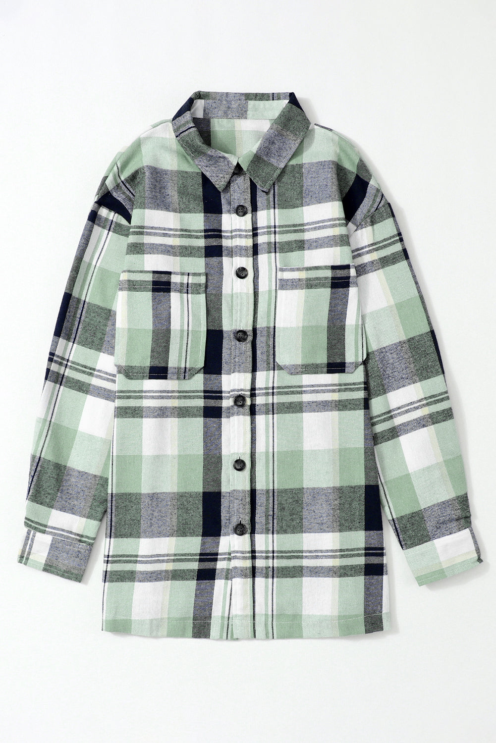 Pink Long Sleeve Collar Button Up Flannel Shacket