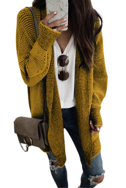 Grey Plaid Contrast Trim Casual Knit Cardigan