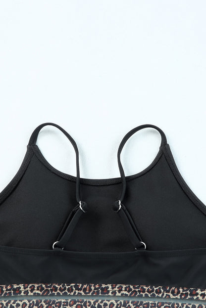 Black Leopard Print Wireless Swimsuit Set