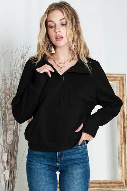 Brown Stand Collar Thumbhole Sleeve Sweatshirt