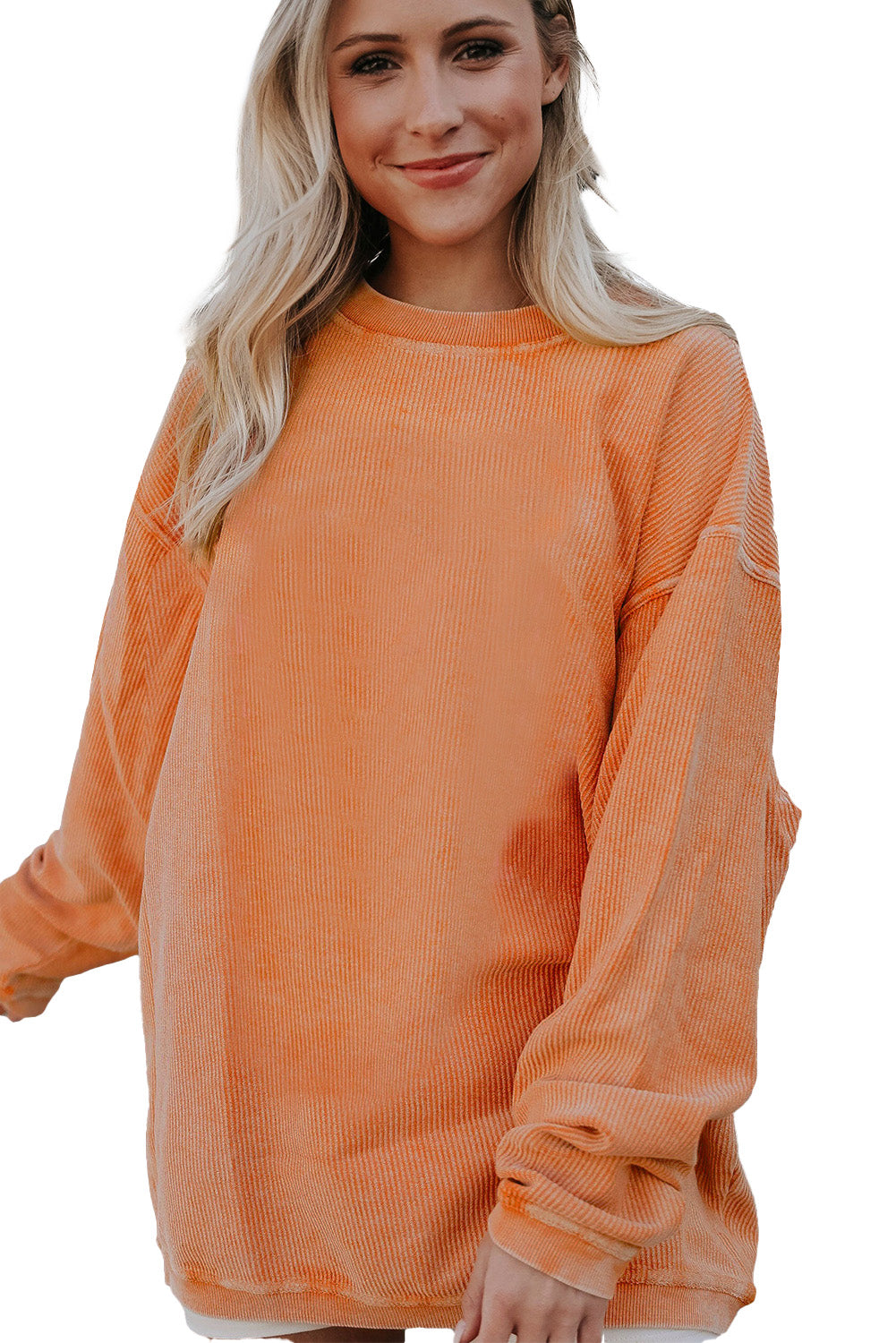 Strawberry Pink Drop Sleeve Ribbed Oversized Sweatshirt
