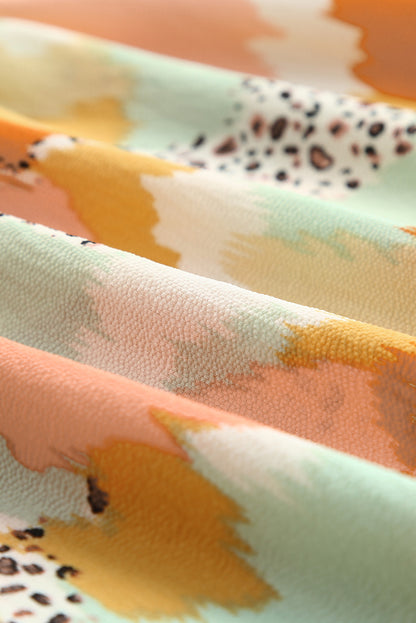 Multicolor Abstract Print Ruffle Puff Sleeve Blouse