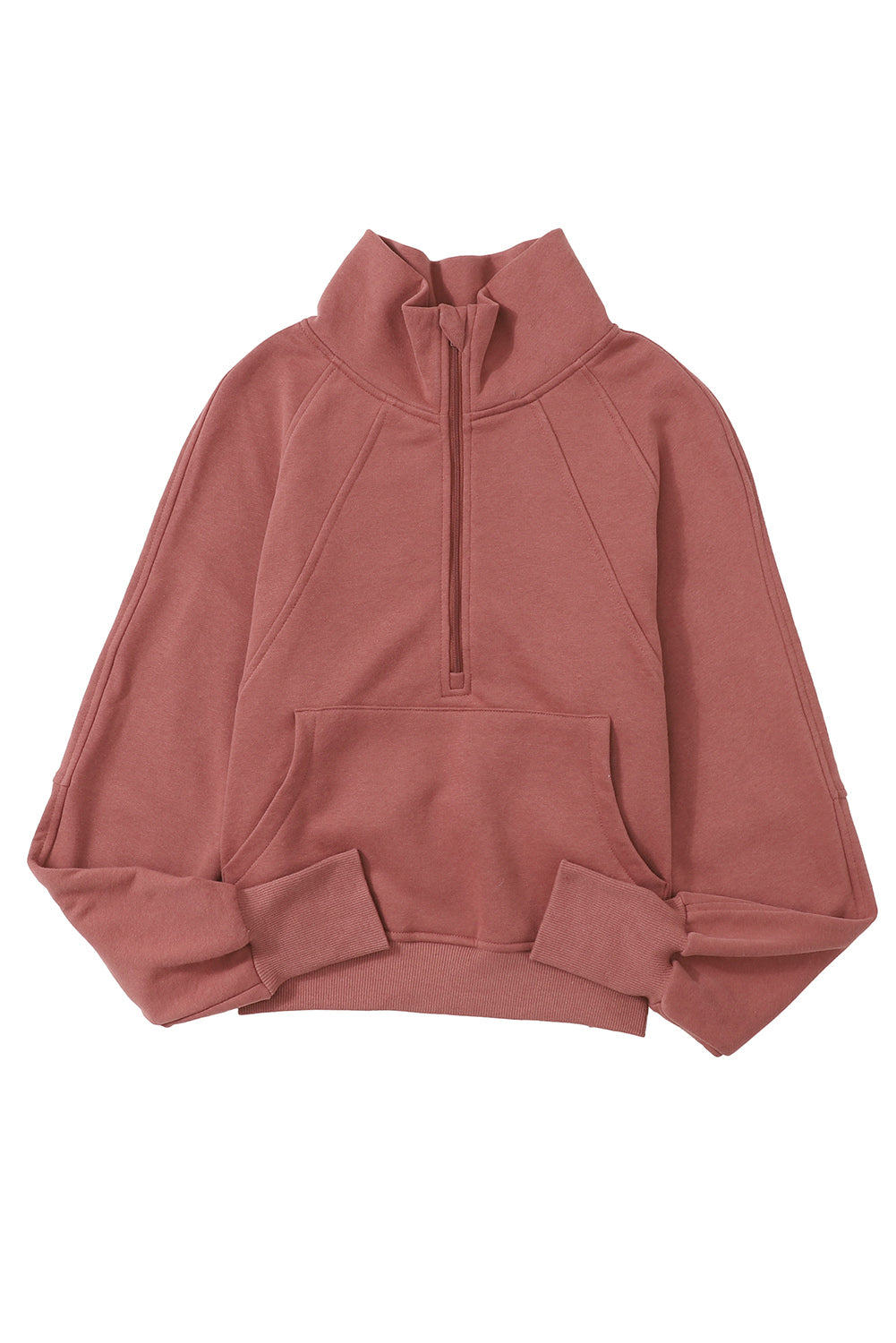 Brown Stand Collar Thumbhole Sleeve Sweatshirt