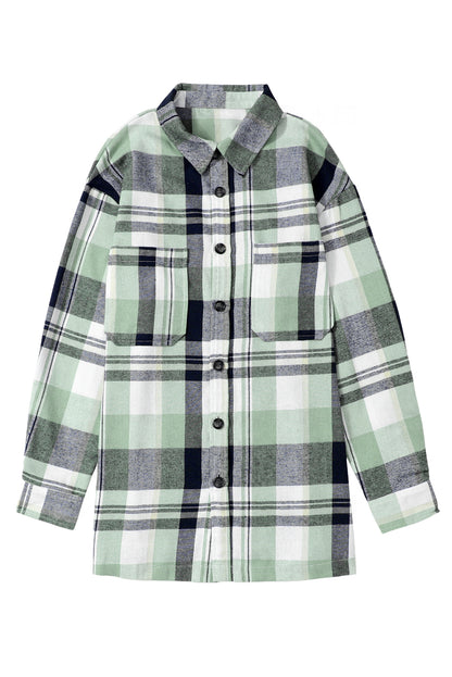 Pink Long Sleeve Collar Button Up Flannel Shacket